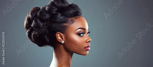 Elegant Black Woman with Updo Hairstyle, Profile View