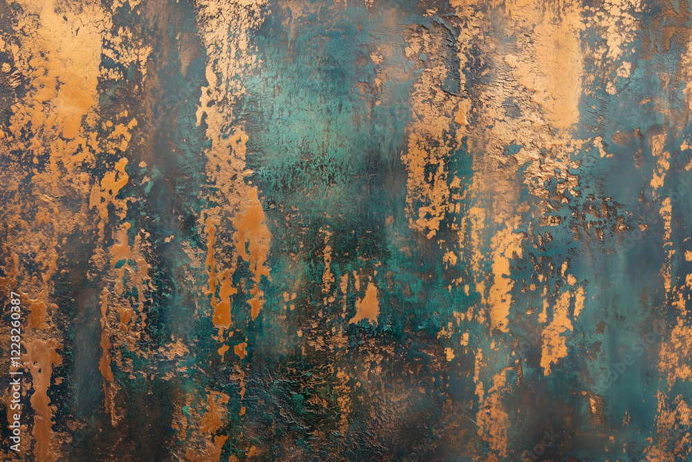 Fototapeta premium wall with a green and brown texture. The wall has a lot of cracks and peeling paint
