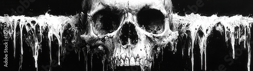 A stark white skull banner drips ominously against a black background, embodying a raw deathcore aesthetic