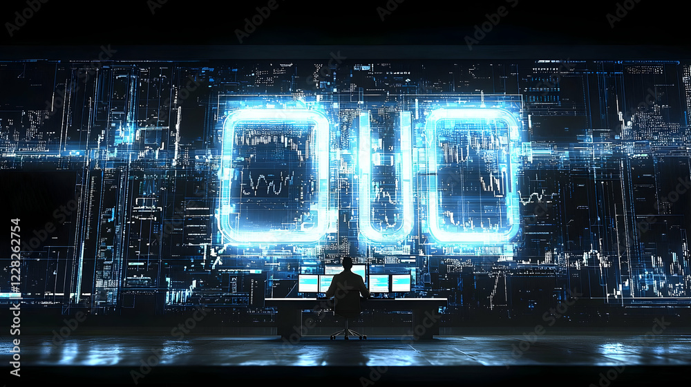 Fototapeta premium Data analyst reviewing digital code on large screen