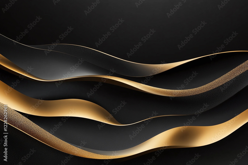 Elegant Flowing Golden Waves with Glowing Particles on a Dark Background, Abstract Futuristic Texture and Luxury Artistic Design Elegant Flowing Golden Waves with Glowing Particles on a Dark Background, Abstract Futuristic Texture and Luxury Artistic Design
