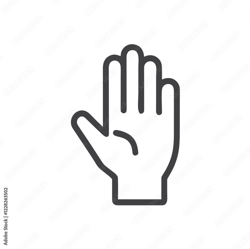 Open hand icon on white background representing a greeting or stop gesture Open hand icon on white background representing a greeting or stop gesture