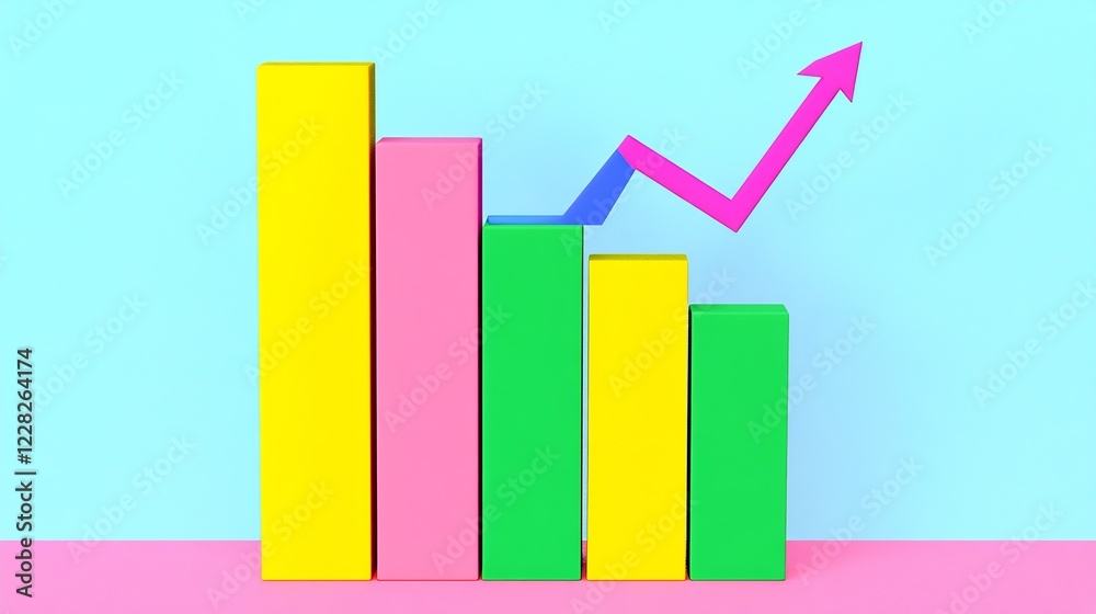 Increasing Financial Bar Graph with Green Pink Yellow Colors Symbolizes Business Growth Strategies : Generative AI Increasing Financial Bar Graph with Green Pink Yellow Colors Symbolizes Business Growth Strategies : Generative AI