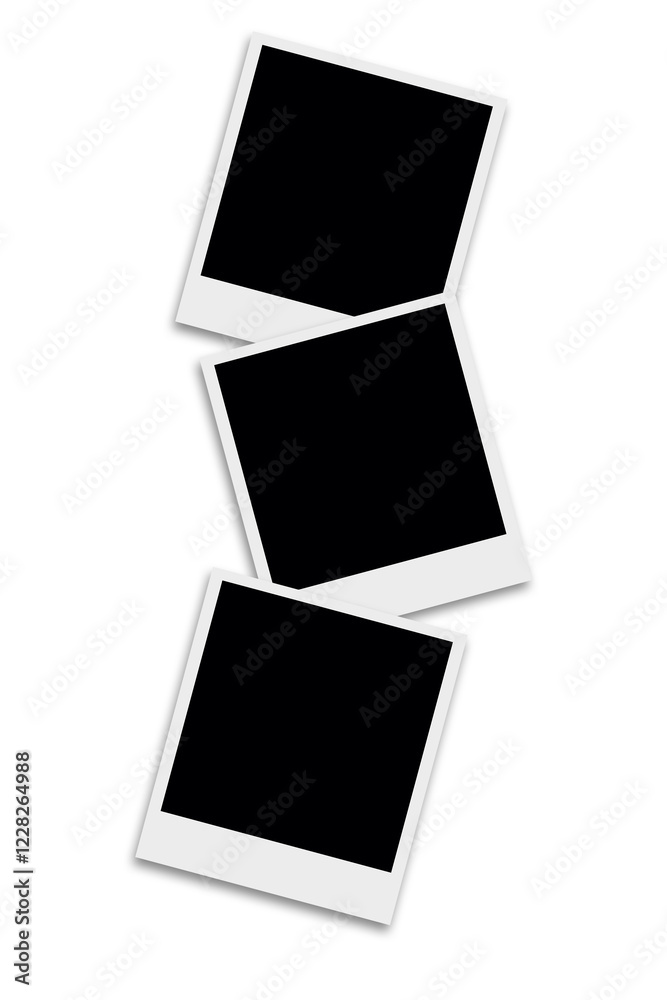 3 Blank square photo frames template with white borders in a random vertical layout. Used as a printable photo collage or a mock up for album pictures or photographs collection in a classic old style. 3 Blank square photo frames template with white borders in a random vertical layout. Used as a printable photo collage or a mock up for album pictures or photographs collection in a classic old style.