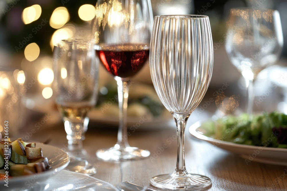 Elegant Dinner Table Setting with Wine Glasses Elegant Dinner Table Setting with Wine Glasses