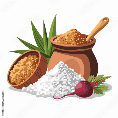 Sweet Sugar - Unrefined Brown, Cane, and White Sugar Illustration