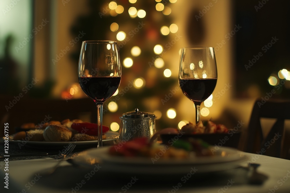 Naklejka premium Romantic Christmas Dinner with Wine