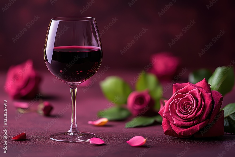 A romantic setting featuring a delicate rose beside a shimmering glass of wine, inviting love and celebration on this special day. A romantic setting featuring a delicate rose beside a shimmering glass of wine, inviting love and celebration on this special day.