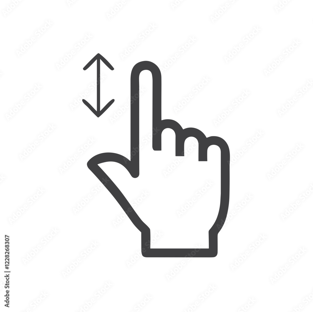 Swipe up and down icon with hand gesture on white background for scrolling navigation concept Swipe up and down icon with hand gesture on white background for scrolling navigation concept