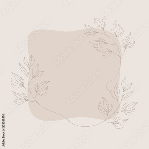 A square beige shape with a faint botanical outline wrapping around the edges, creating a soft, minimalistic look.