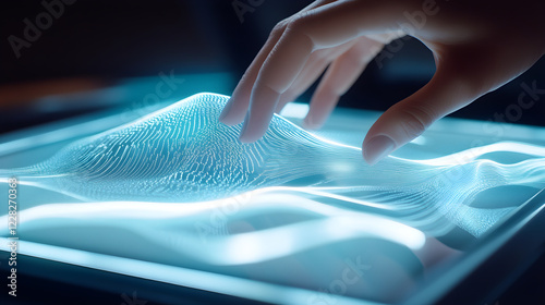 Digital Financial Interactions: A Hand on a Tablet Showcasing a Modern Financial Graph in Blue and White