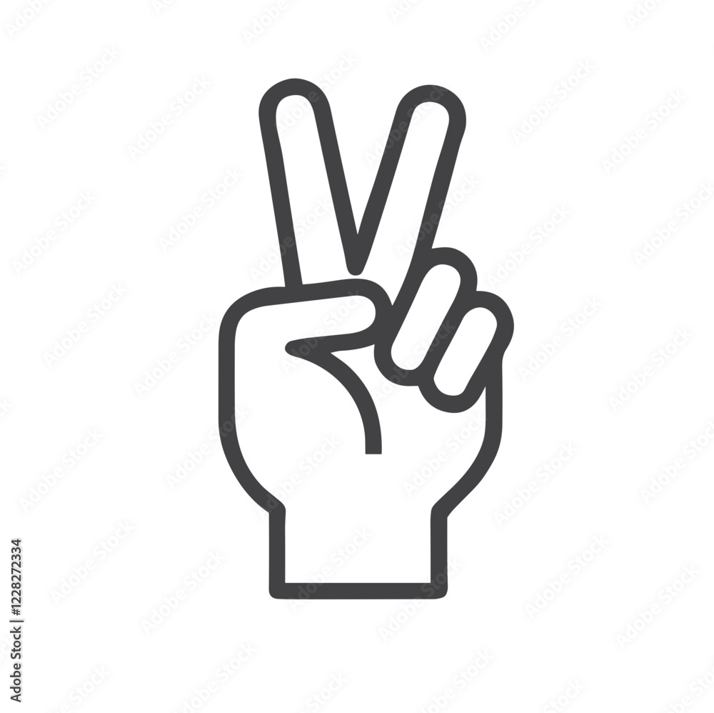 Obraz premium Victory sign icon symbolizing peace and success on a plain white background