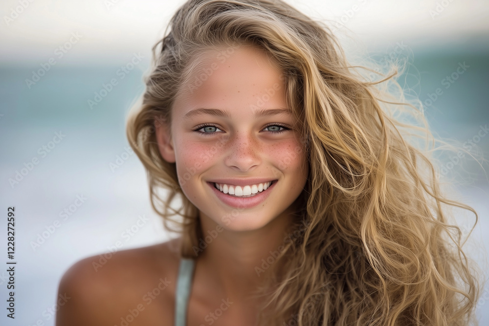 Jeune femme blonde souriante en bord de mer Jeune femme blonde souriante en bord de mer