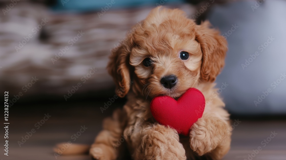 Cute dog with red heart for Valentine’s Day greeting card design Cute dog with red heart for Valentine’s Day greeting card design