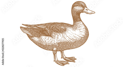 Duck, mallard sketch. Vintage retro print, black white Duck, mallard drake drawing, engrave old school style. Sketch artwork silhouette duck, mallard drake on white background. Vector Illustration