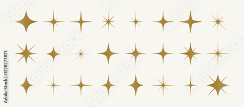Stars set, sparkle icons collection. Set star abstract shapes. Template for design poster, card, banner. Vintage graphic set of star, light rays. Hand drawn design elements. Vector Illustration