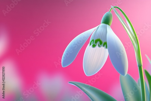 Delicate snowdrop blossoms in white and green stand out on a soft pink backdrop, ideal for text