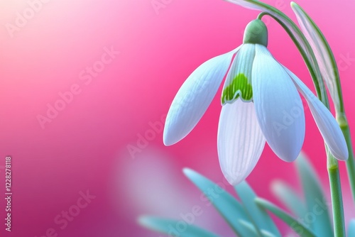 Delicate snowdrop blooms showcase their beauty on a gentle pink backdrop, ideal for designs