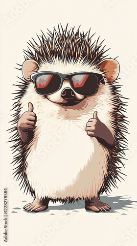 Friendly Hedgehog Giving Thumbs Up: Cute Cartoon Animal with Sunglasses. Positive and Cheerful Illustration. Adorable Character for Kids Products and Creative Projects. Generative AI.