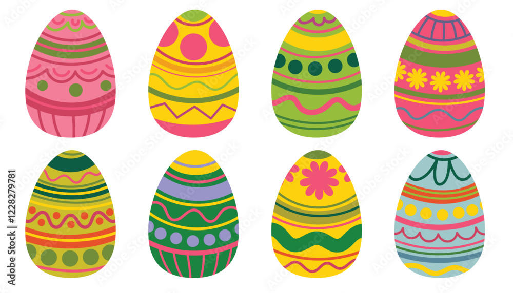 Happy Easter cute eggs. Set of Easter eggs with different textures on a white background. Spring holiday. Happy Easter cute eggs. Set of Easter eggs with different textures on a white background. Spring holiday.