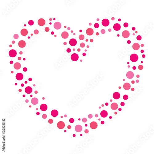 Dots, dotted, speckled heart frame. Heart border made of circles. Clip art for Valentines day, love, affection, marriage and heart health concepts