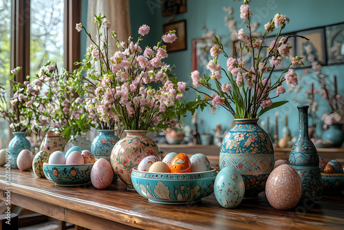 A traditional Nowruz table setting with goldfish in a decorative bowl, symbolizing prosperity and renewal in Iranian culture photo