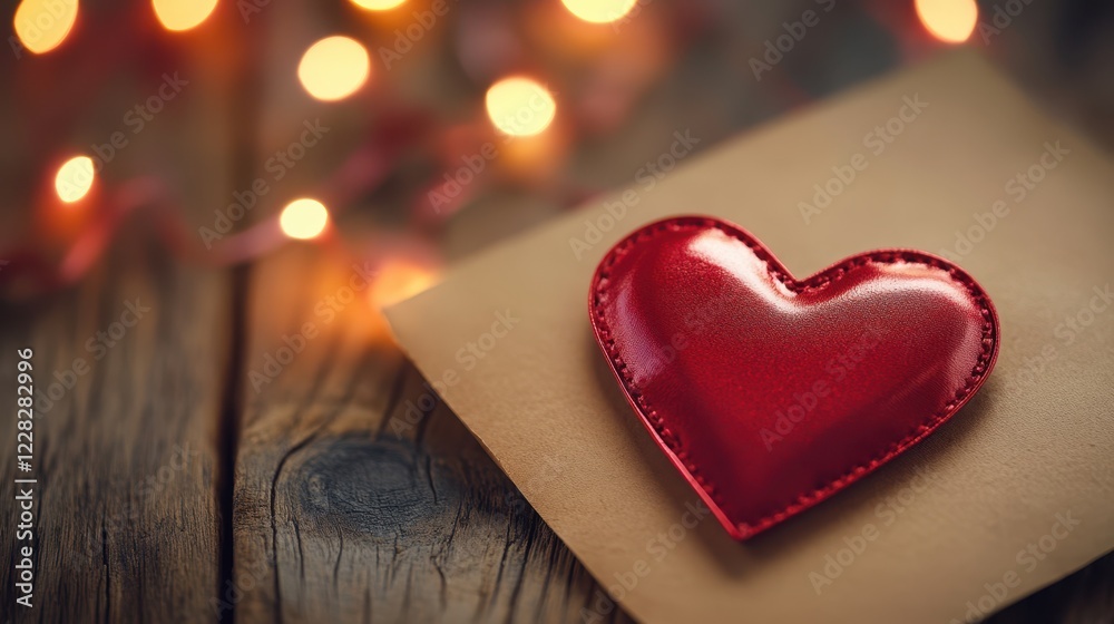 A vibrant red heart rests delicately on a crisp white sheet of paper, symbolizing love and affection on a charming table setting for Valentine's Day. A vibrant red heart rests delicately on a crisp white sheet of paper, symbolizing love and affection on a charming table setting for Valentine's Day.