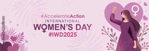 Accelerate Action campaign pose. International Women's Day 2025. Collective global activism for women's rights and gender equality