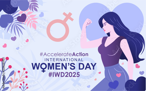 Accelerate Action campaign pose. International Women's Day 2025. Campaign theme International Women's Day 2025 banner