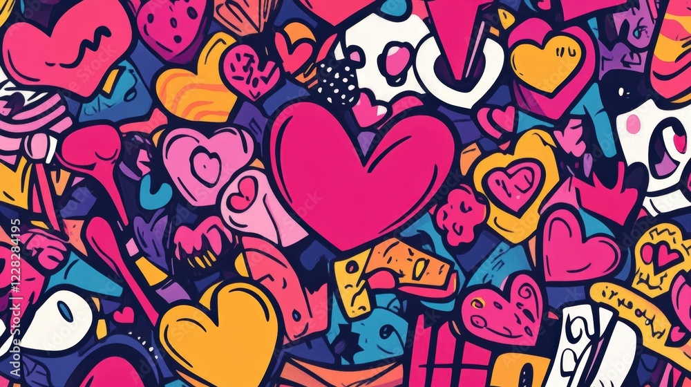 Fototapeta premium Joyful Hearts Doodle Background: Valentine's Day Pattern
