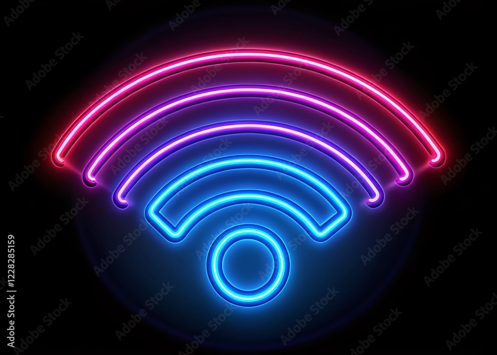 Obraz premium Neon Wifi Silhouette: Glowing Internet Symbol Animation on Black Background