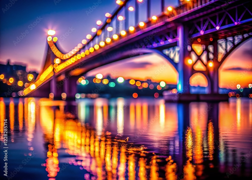 Night Bridge Bokeh Lights, Cityscape Reflection, Urban Landscape Photography Night Bridge Bokeh Lights, Cityscape Reflection, Urban Landscape Photography