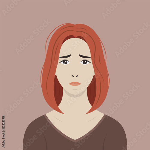 Sad woman portrait in flat style. Vector illustration