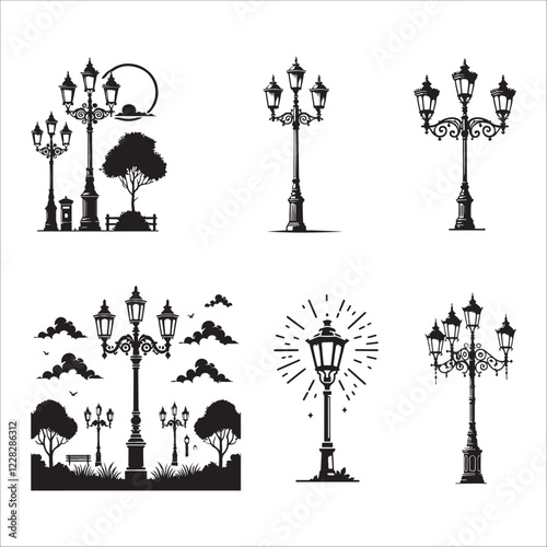lamp post silhouette vector