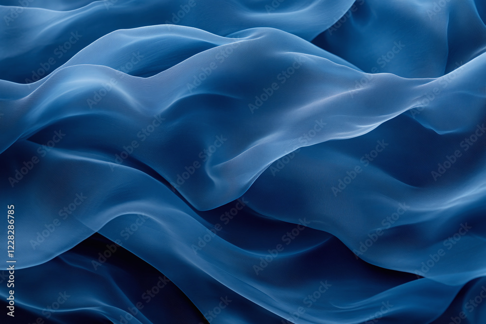 Elegant Blue Fabric with Flowing Silk Waves, Soft Drapery, and Abstract Minimalist Texture in a Luxurious Modern Design Elegant Blue Fabric with Flowing Silk Waves, Soft Drapery, and Abstract Minimalist Texture in a Luxurious Modern Design