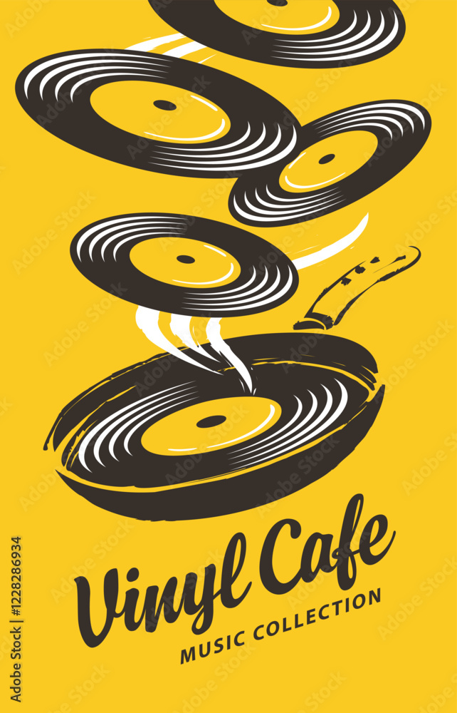 Fotografie Vector menu or banner for music cafe or restaurant with old vinyl record inside
