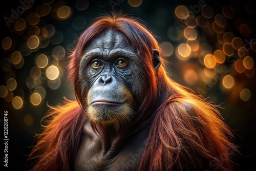 Orangutan Sketches: Dramatic Black Background Wildlife Art photo