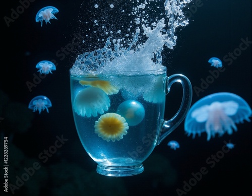 Surreal Jellyfish in a Splashing Cup of Water photo