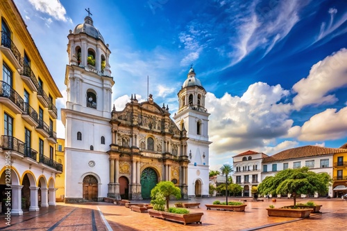 Panama City Casco Viejo: Historic Cathedral Plaza & Cloister Stock Photo