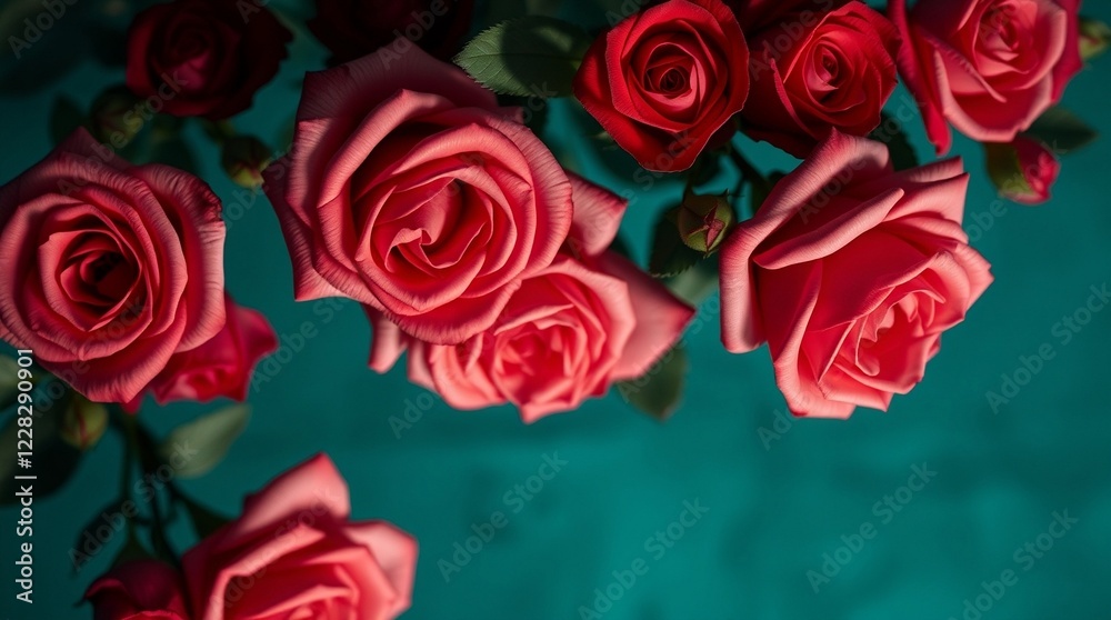 Obraz premium Red Rose Bouquet Background: Smooth texture, clustered blooms, vibrant and sophisticated floral display