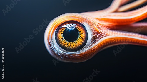 Giant squid eye close-up, dark background, ocean life, scientific study photo