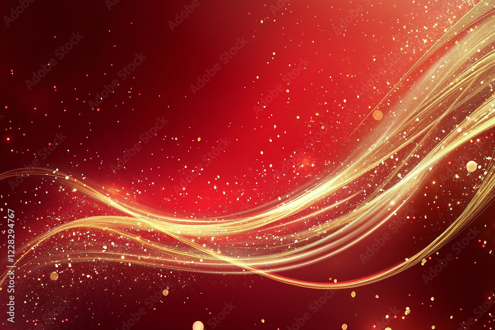 Fototapeta premium Elegant Golden Waves Flowing Over Vibrant Red Background, Luxury Abstract Design with Smooth Metallic Texture and Festive Curves