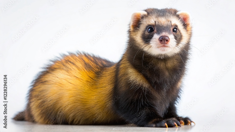 Panoramic Studio Shot: European Polecat on Pure White Background Panoramic Studio Shot: European Polecat on Pure White Background
