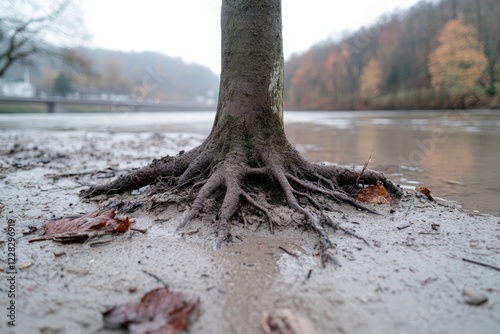 Tree foundations - elaborate subterranean network, maximizing moisture absorption, vegetation structure, underground connections, hydration pathways, root biology, cological interactions. photo