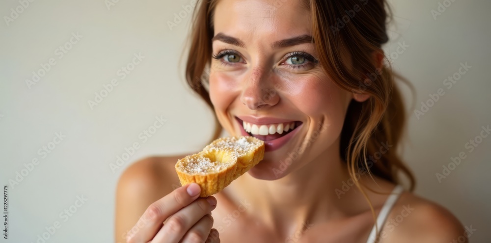Beautiful woman enjoying a sugary treat with gentle smile and soft lighting, sweets, serenity, candy Beautiful woman enjoying a sugary treat with gentle smile and soft lighting, sweets, serenity, candy