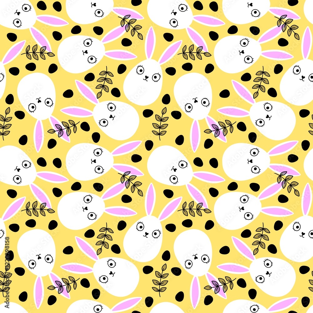 Fototapeta premium Easter eggs seamless rabbits pattern for wrapping paper and fabrics and linens and kids clothes print and spring party accessories