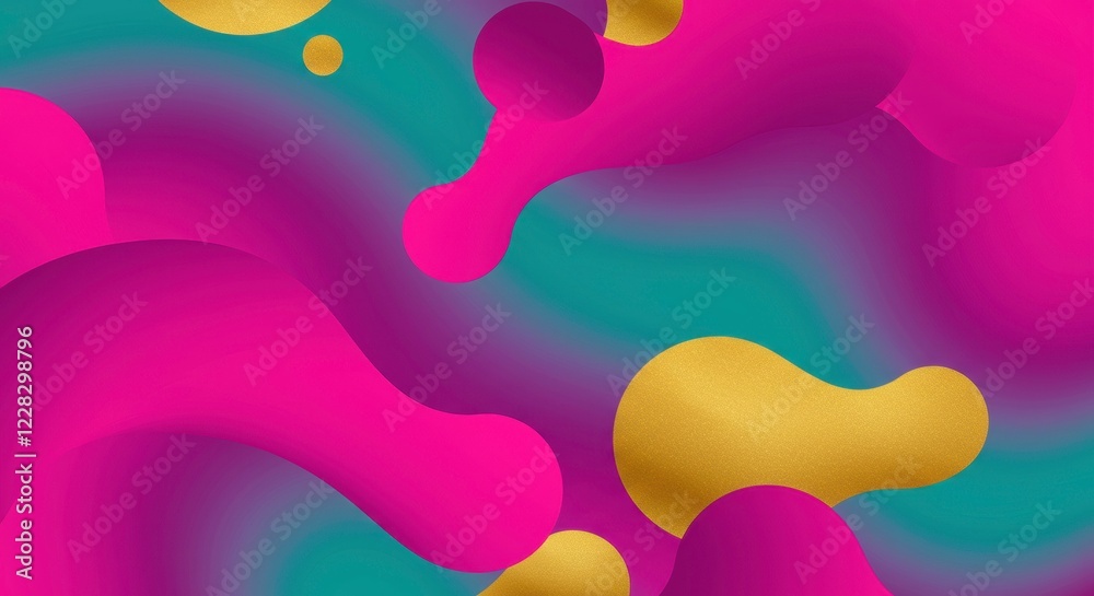 Abstract Fluid Shapes: A vibrant and dynamic abstract pattern featuring overlapping, fluid shapes in vibrant pink, teal and gold hues. This modern. Abstract Fluid Shapes: A vibrant and dynamic abstract pattern featuring overlapping, fluid shapes in vibrant pink, teal and gold hues. This modern.