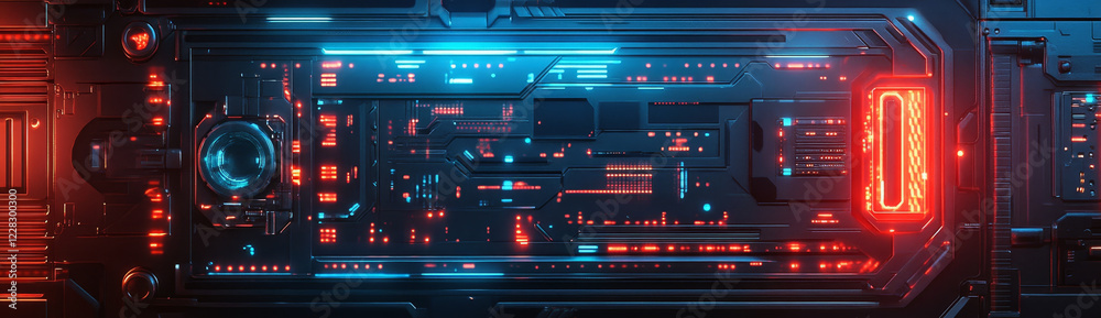 Cyberpunk Panel: Red and Blue Neon Circuitry. Cyberpunk Panel: Red and Blue Neon Circuitry.