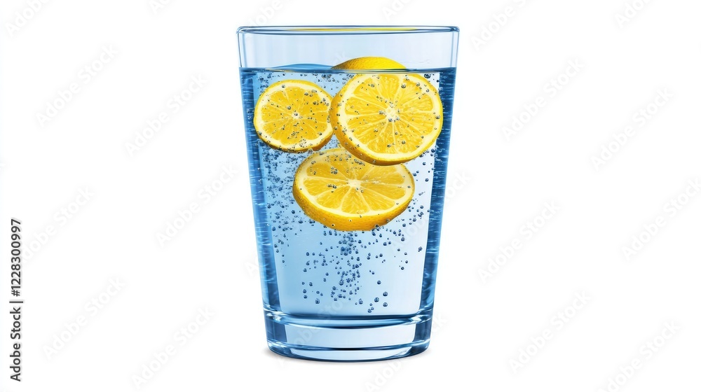 Refreshing Glass of Sparkling Water with Fresh Lemon Slices and Bubbles for Summer Beverage Inspiration Refreshing Glass of Sparkling Water with Fresh Lemon Slices and Bubbles for Summer Beverage Inspiration