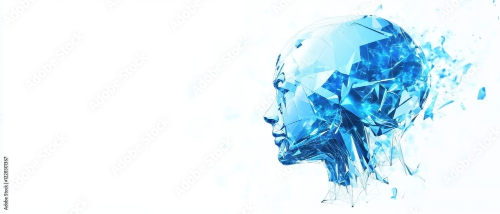 Fototapeta premium Abstract polygonal human brain on a white background with copy space for your text Futuristic artificial intelligence concept banner template Generative AI